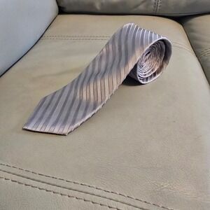 Stringbeans Mens Silver Grey Striped 100% Silk Necktie‎ Formal Business Tie